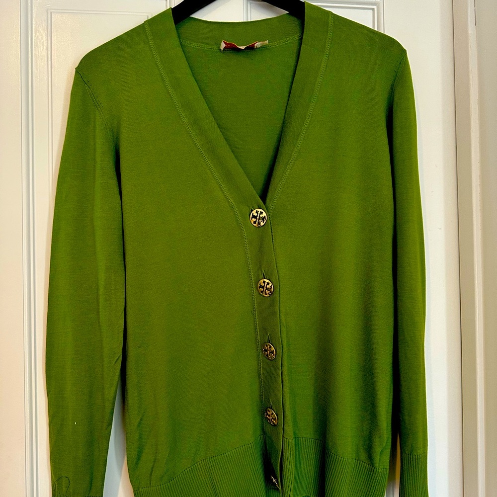 Tory Burch summer cotton cardigan in a gorgeous spring green